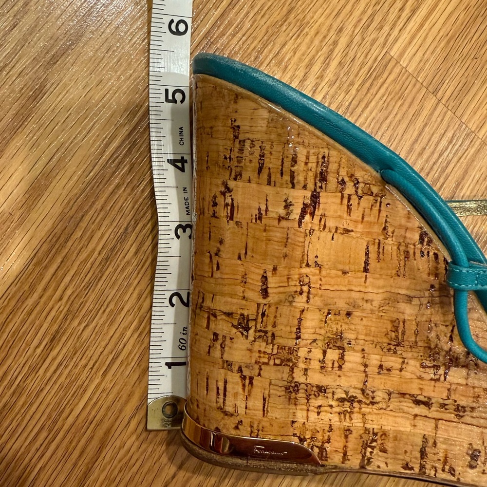 Salvatore Ferragamo‎ Purple and Teal Braided Lacquer Cork Wedge Sandals 8.5 C - Picture 9 of 11